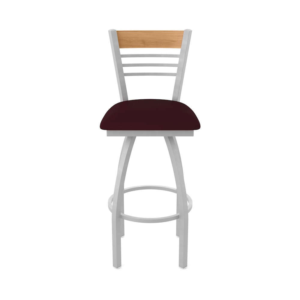 30" Swivel Bar Stool, Anodized Nickel Finish, Medium Back, Canter Bordeaux Seat