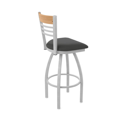 30" Swivel Bar Stool, Anodized Nickel Finish, Medium Back, Canter Iron Seat