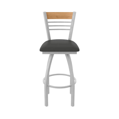 30" Swivel Bar Stool, Anodized Nickel Finish, Medium Back, Canter Iron Seat