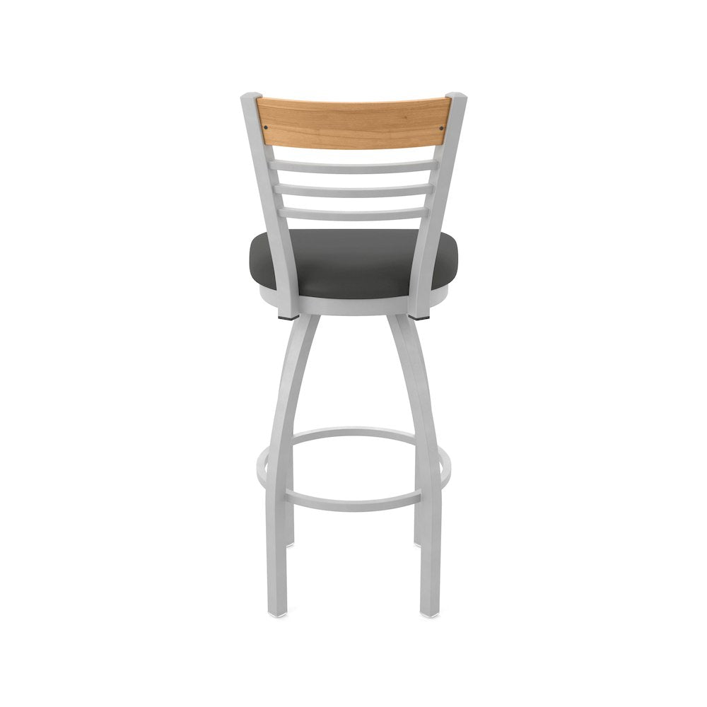 30" Swivel Bar Stool, Anodized Nickel Finish, Medium Back, Canter Iron Seat