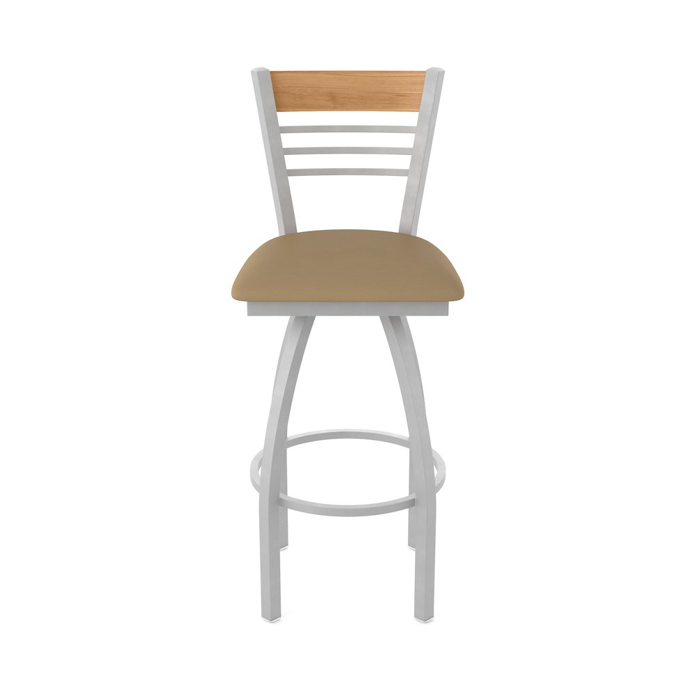 30" Swivel Bar Stool, Anodized Nickel Finish, Medium Back, Canter Sand Seat