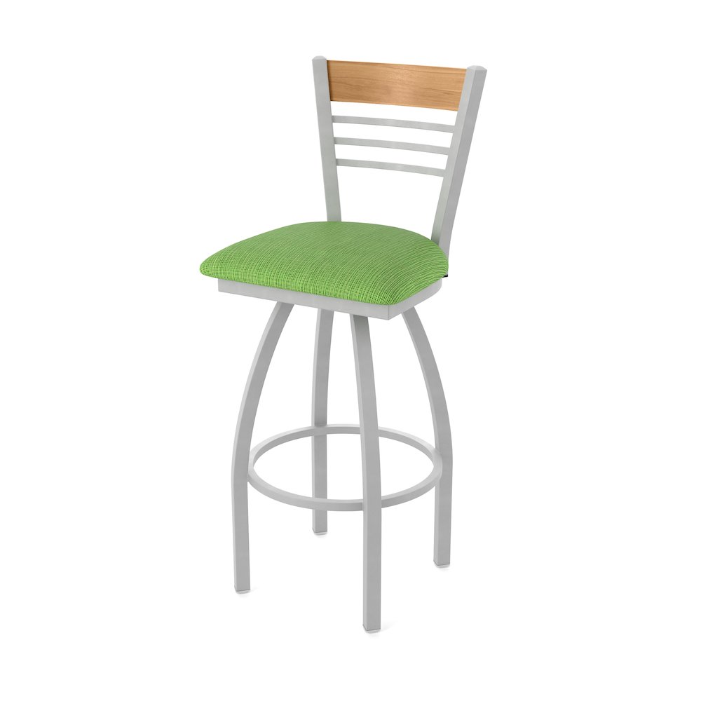 30" Swivel Bar Stool, Anodized Nickel Finish, Medium Back, Graph Parrot Seat