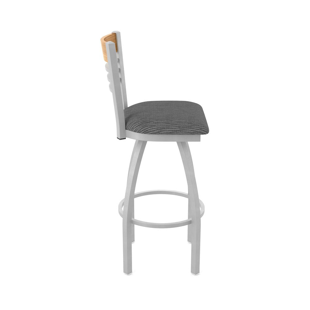 30" Swivel Bar Stool, Anodized Nickel Finish, Medium Back, Graph Coal Seat