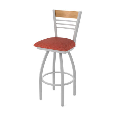30" Swivel Bar Stool, Anodized Nickel Finish, Medium Back, Graph Poppy Seat