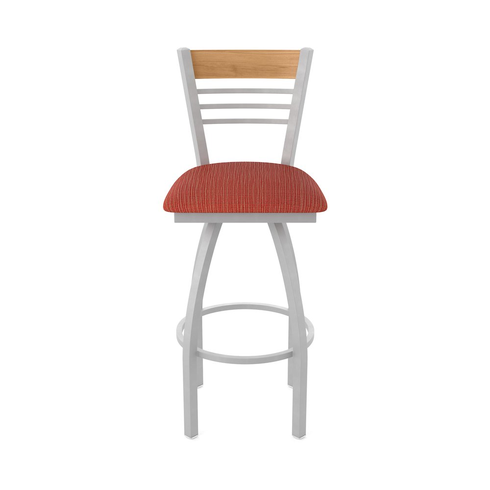 30" Swivel Bar Stool, Anodized Nickel Finish, Medium Back, Graph Poppy Seat