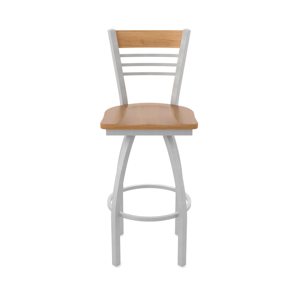 30" Swivel Bar Stool, Anodized Nickel Finish, Medium Back, Medium Maple Seat