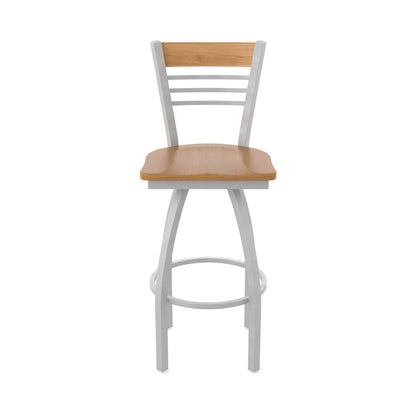 30" Swivel Bar Stool, Anodized Nickel Finish, Medium Back, Medium Maple Seat