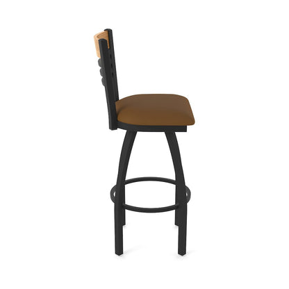 30" Swivel Bar Stool, Black Wrinkle Finish, Medium Back, Canter Thatch Seat