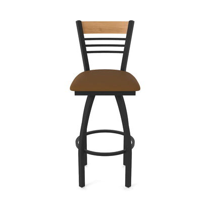 30" Swivel Bar Stool, Black Wrinkle Finish, Medium Back, Canter Thatch Seat