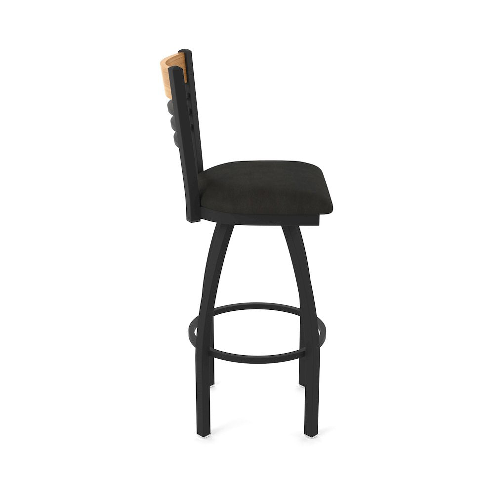 30" Swivel Bar Stool, Black Wrinkle Finish, Medium Back, Canter Espresso Seat