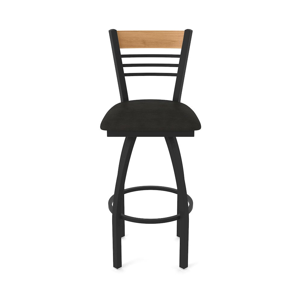30" Swivel Bar Stool, Black Wrinkle Finish, Medium Back, Canter Espresso Seat