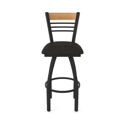 30" Swivel Bar Stool, Black Wrinkle Finish, Medium Back, Canter Espresso Seat