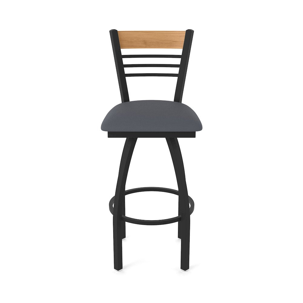 30" Swivel Bar Stool, Black Wrinkle Finish, Medium Back, Canter Storm Seat
