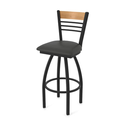 30" Swivel Bar Stool, Black Wrinkle Finish, Medium Back, Canter Iron Seat