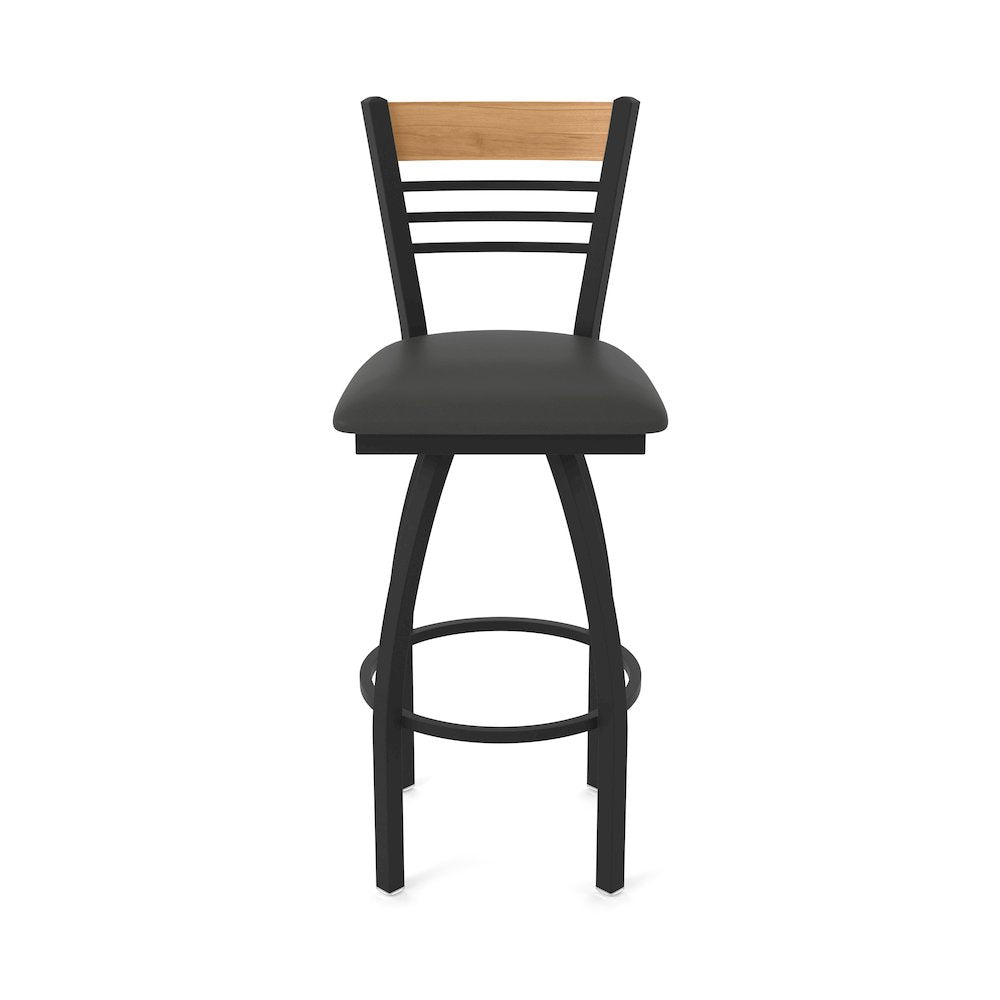 30" Swivel Bar Stool, Black Wrinkle Finish, Medium Back, Canter Iron Seat