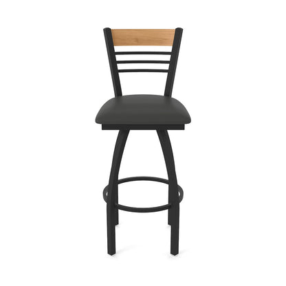 30" Swivel Bar Stool, Black Wrinkle Finish, Medium Back, Canter Iron Seat