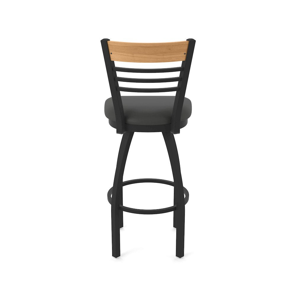 30" Swivel Bar Stool, Black Wrinkle Finish, Medium Back, Canter Iron Seat