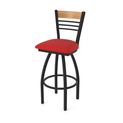 30" Swivel Bar Stool, Black Wrinkle Finish, Medium Back, Canter Red Seat