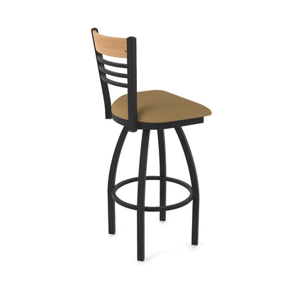 30" Swivel Bar Stool, Black Wrinkle Finish, Medium Back, Canter Saddle Seat
