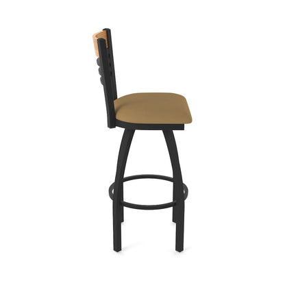 30" Swivel Bar Stool, Black Wrinkle Finish, Medium Back, Canter Saddle Seat