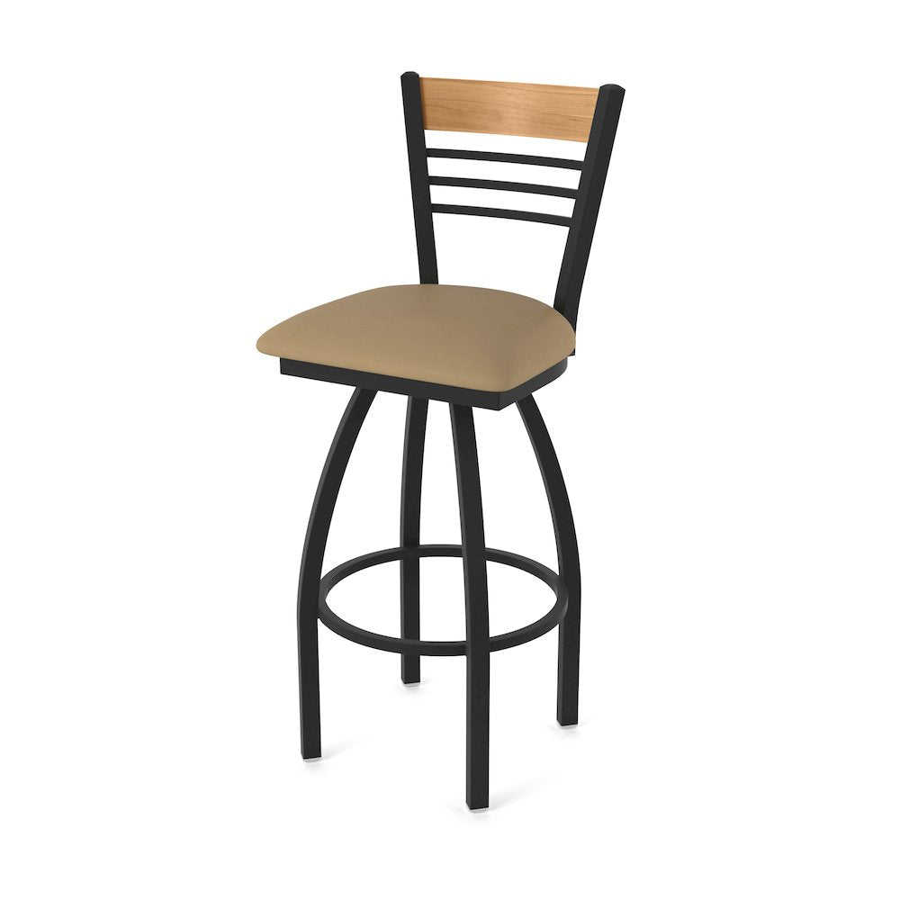 30" Swivel Bar Stool, Black Wrinkle Finish, Medium Back, Canter Sand Seat