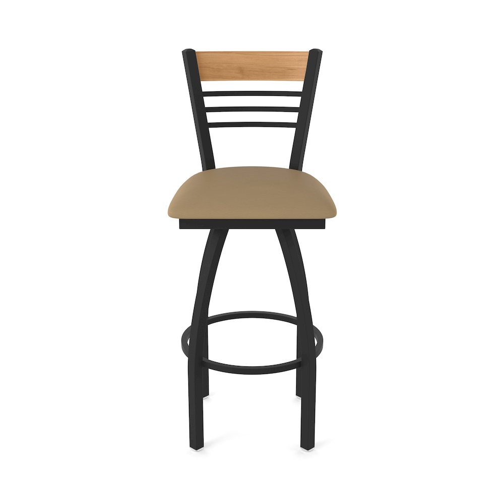 30" Swivel Bar Stool, Black Wrinkle Finish, Medium Back, Canter Sand Seat
