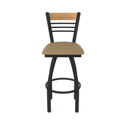 30" Swivel Bar Stool, Black Wrinkle Finish, Medium Back, Canter Sand Seat