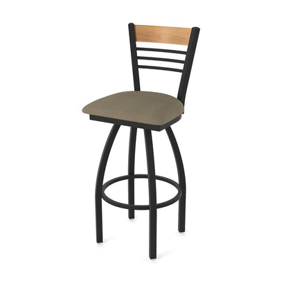30" Swivel Bar Stool, Black Wrinkle Finish, Medium Back, Graph Cork Seat