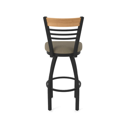 30" Swivel Bar Stool, Black Wrinkle Finish, Medium Back, Graph Cork Seat