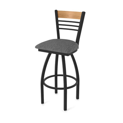 30" Swivel Bar Stool, Black Wrinkle Finish, Medium Back, Graph Coal Seat