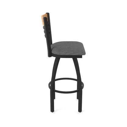 30" Swivel Bar Stool, Black Wrinkle Finish, Medium Back, Graph Coal Seat