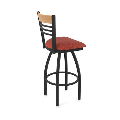 30" Swivel Bar Stool, Black Wrinkle Finish, Medium Back, Graph Poppy Seat