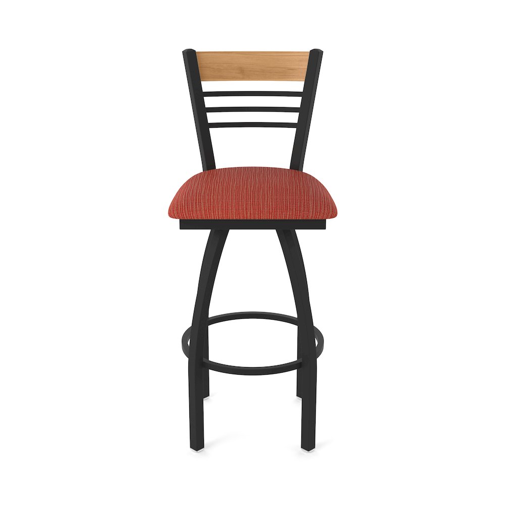 30" Swivel Bar Stool, Black Wrinkle Finish, Medium Back, Graph Poppy Seat