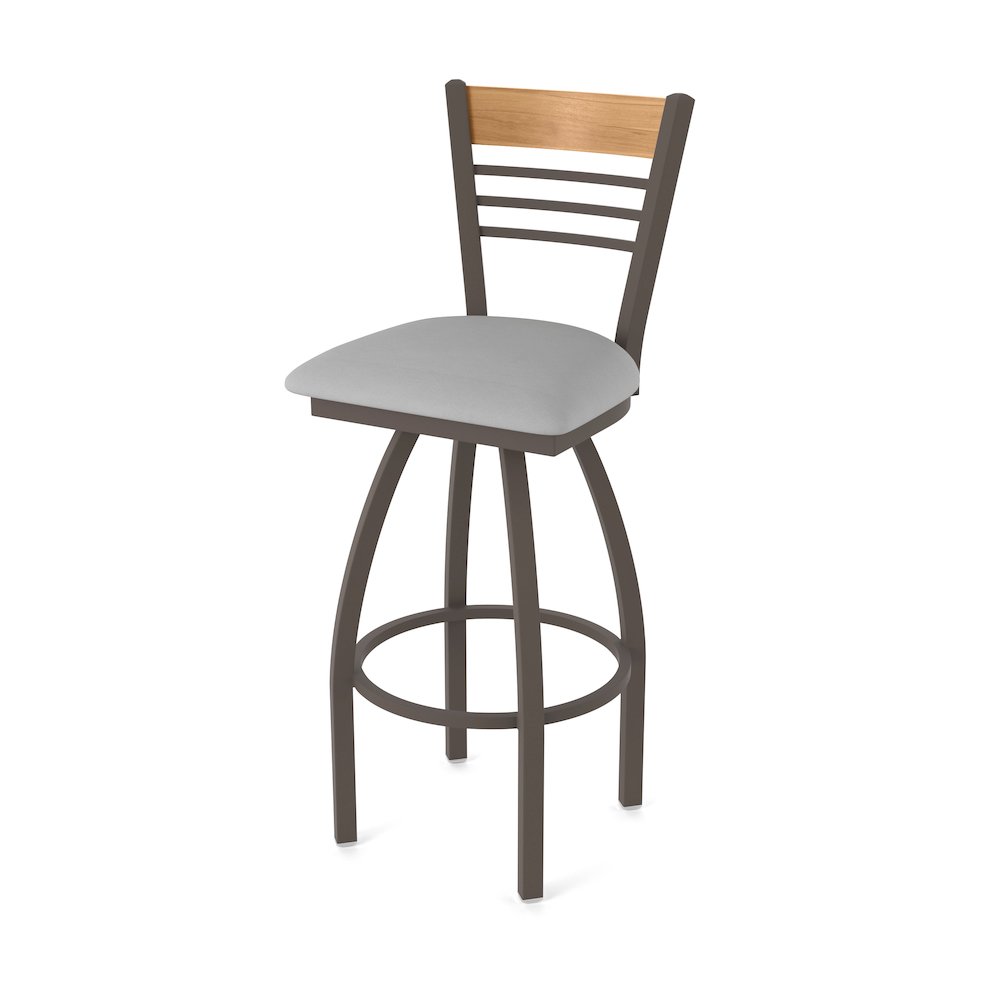 30" Swivel Bar Stool, Bronze Finish, Medium Back, Canter Folkstone Grey Seat