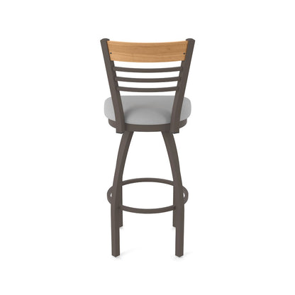 30" Swivel Bar Stool, Bronze Finish, Medium Back, Canter Folkstone Grey Seat