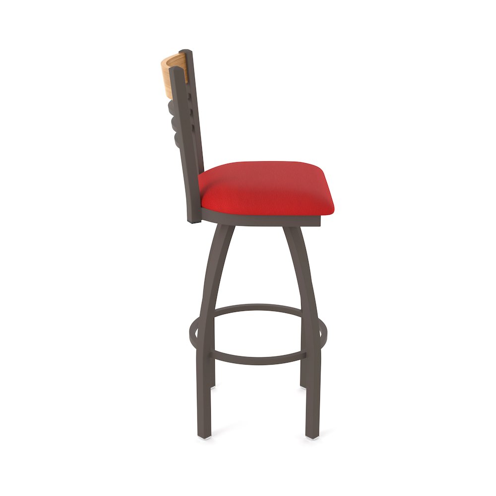 30" Swivel Bar Stool, Bronze Finish, Medium Back, Canter Red Seat