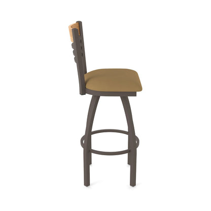 30" Swivel Bar Stool, Bronze Finish, Medium Back, Canter Saddle Seat