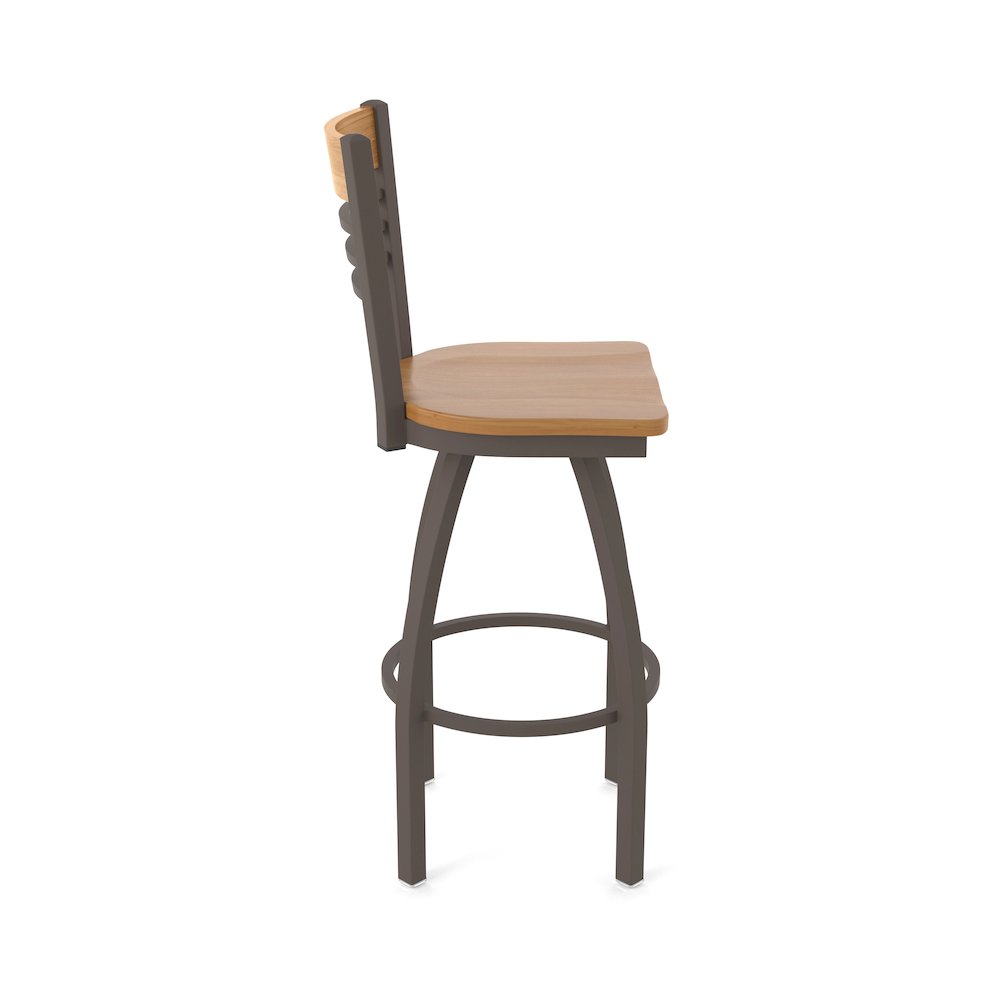 30" Swivel Bar Stool, Bronze Finish, Medium Back, Medium Maple Seat