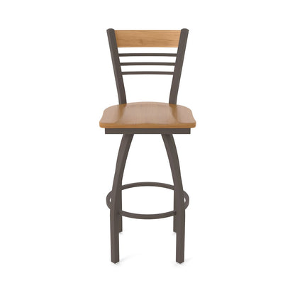 30" Swivel Bar Stool, Bronze Finish, Medium Back, Medium Maple Seat