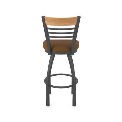 30" Swivel Bar Stool, Pewter Finish, Medium Back, Canter Thatch Seat