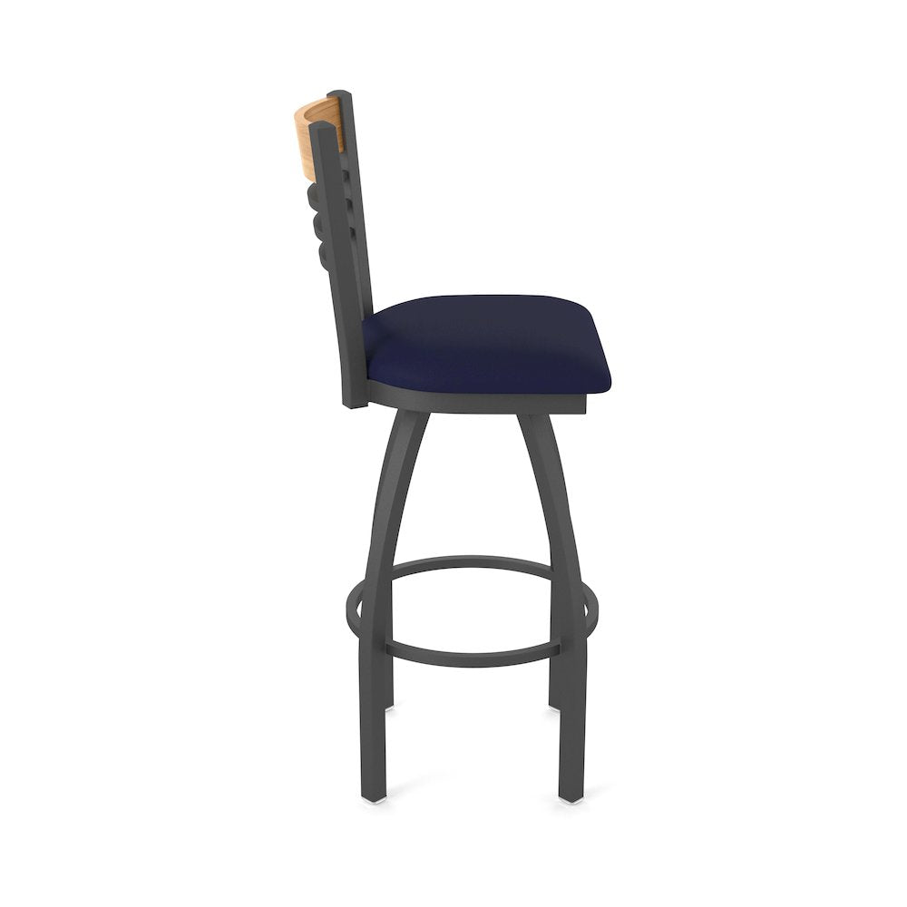 30" Swivel Bar Stool, Pewter Finish, Medium Back, Canter Twilight Seat