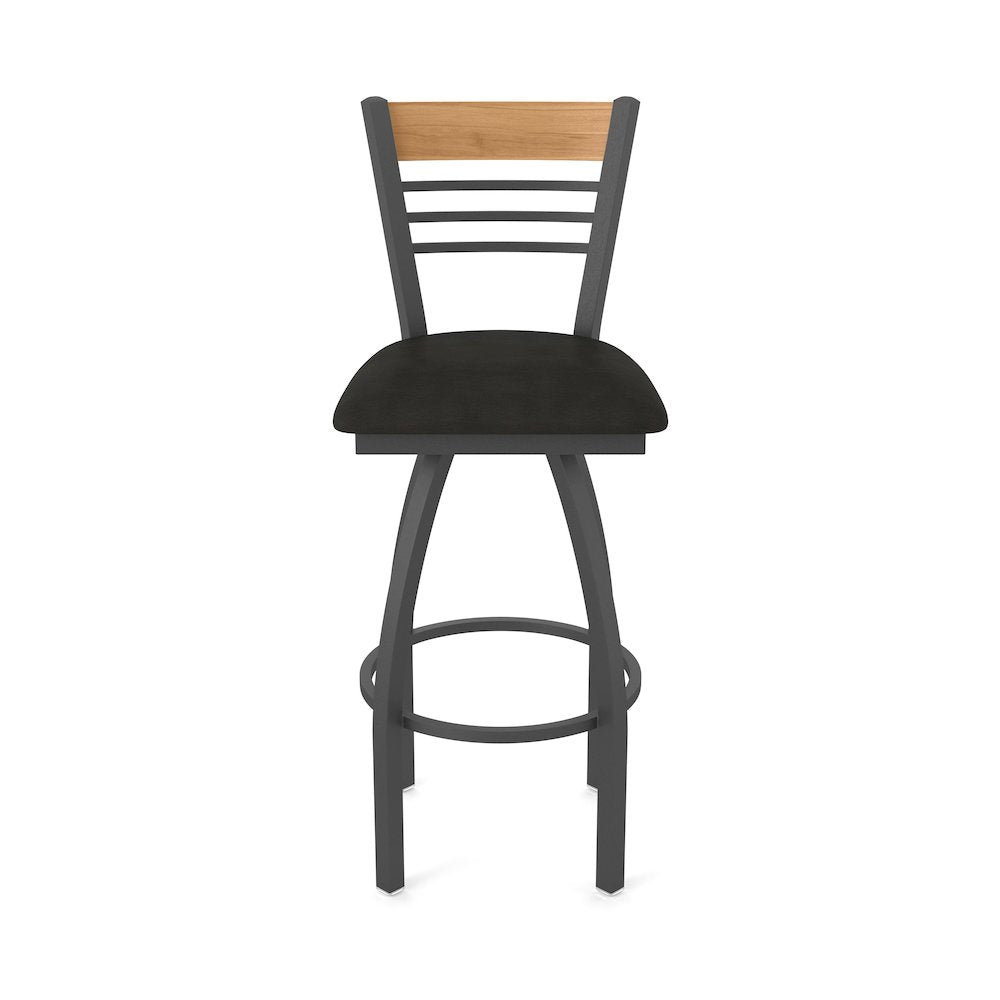 30" Swivel Bar Stool, Pewter Finish, Medium Back, Canter Espresso Seat