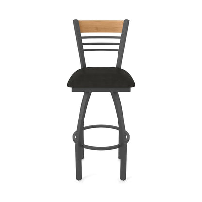 30" Swivel Bar Stool, Pewter Finish, Medium Back, Canter Espresso Seat