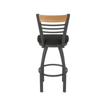30" Swivel Bar Stool, Pewter Finish, Medium Back, Canter Espresso Seat