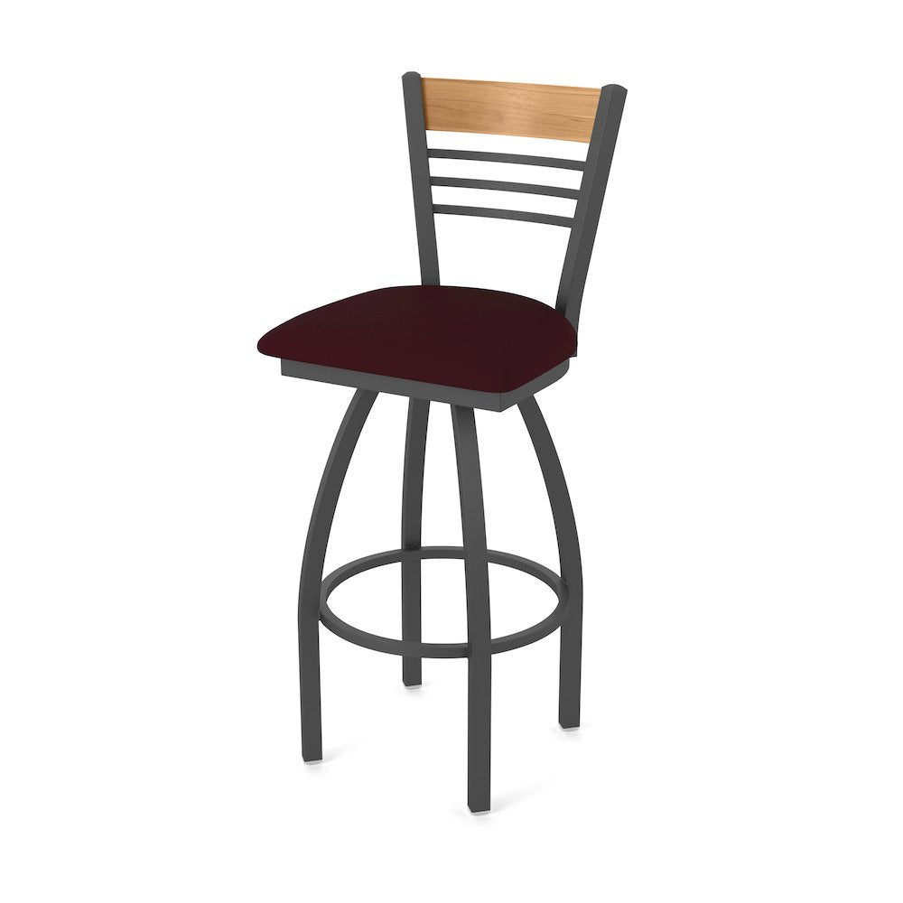 30" Swivel Bar Stool, Pewter Finish, Medium Back, Canter Bordeaux Seat