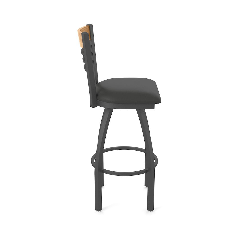 30" Swivel Bar Stool, Pewter Finish, Medium Back, Canter Iron Seat