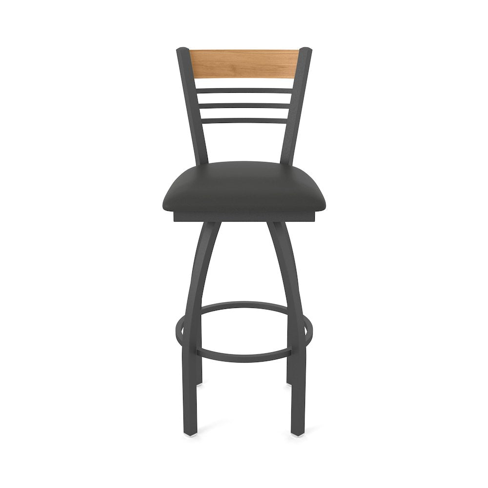 30" Swivel Bar Stool, Pewter Finish, Medium Back, Canter Iron Seat
