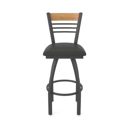 30" Swivel Bar Stool, Pewter Finish, Medium Back, Canter Iron Seat