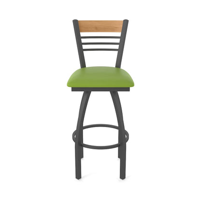 30" Swivel Bar Stool, Pewter Finish, Medium Back, Canter Kiwi Green Seat