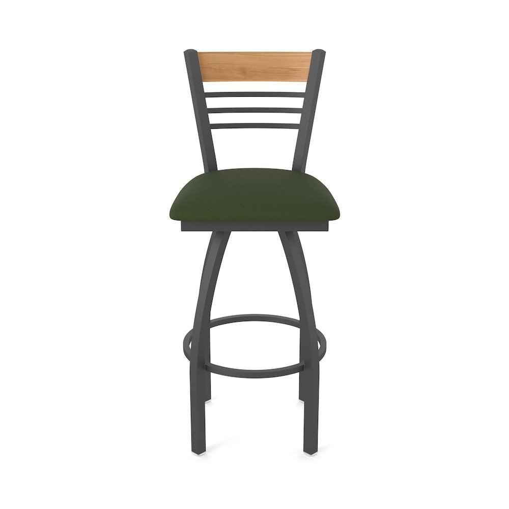 30" Swivel Bar Stool, Pewter Finish, Medium Back, Canter Pine Seat